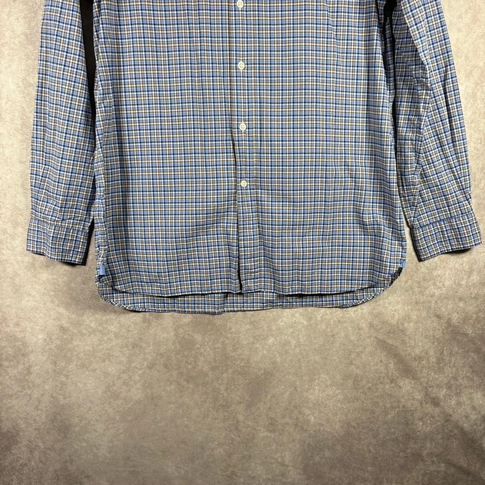 Ralph Lauren Button Down Shirt Mens Medium Blue Plaid Cotton Stretch Long Sleeve